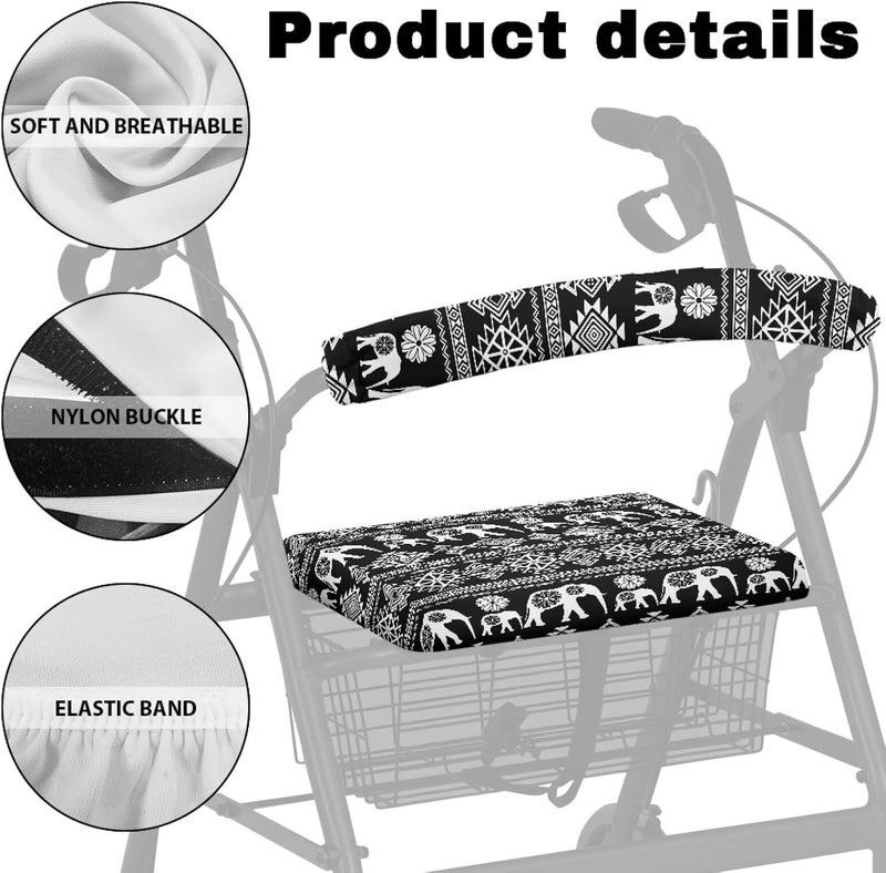 Hechitok Aztec Tribal Elephant Rollator Walker Seat & Backrest Covers Set - Washable, Dust Proof, Universal Fit for Seniors, Soft & Comfortable Walker Accessories - Image 4